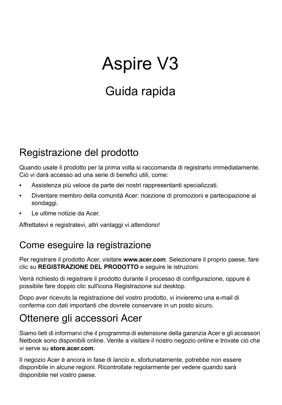 Italiano, Registrazione del prodotto, Come eseguire la registrazione | Ottenere gli accessori acer, Aspire v3, Guida rapida | Acer Aspire V3-771G User Manual | Page 39 / 366