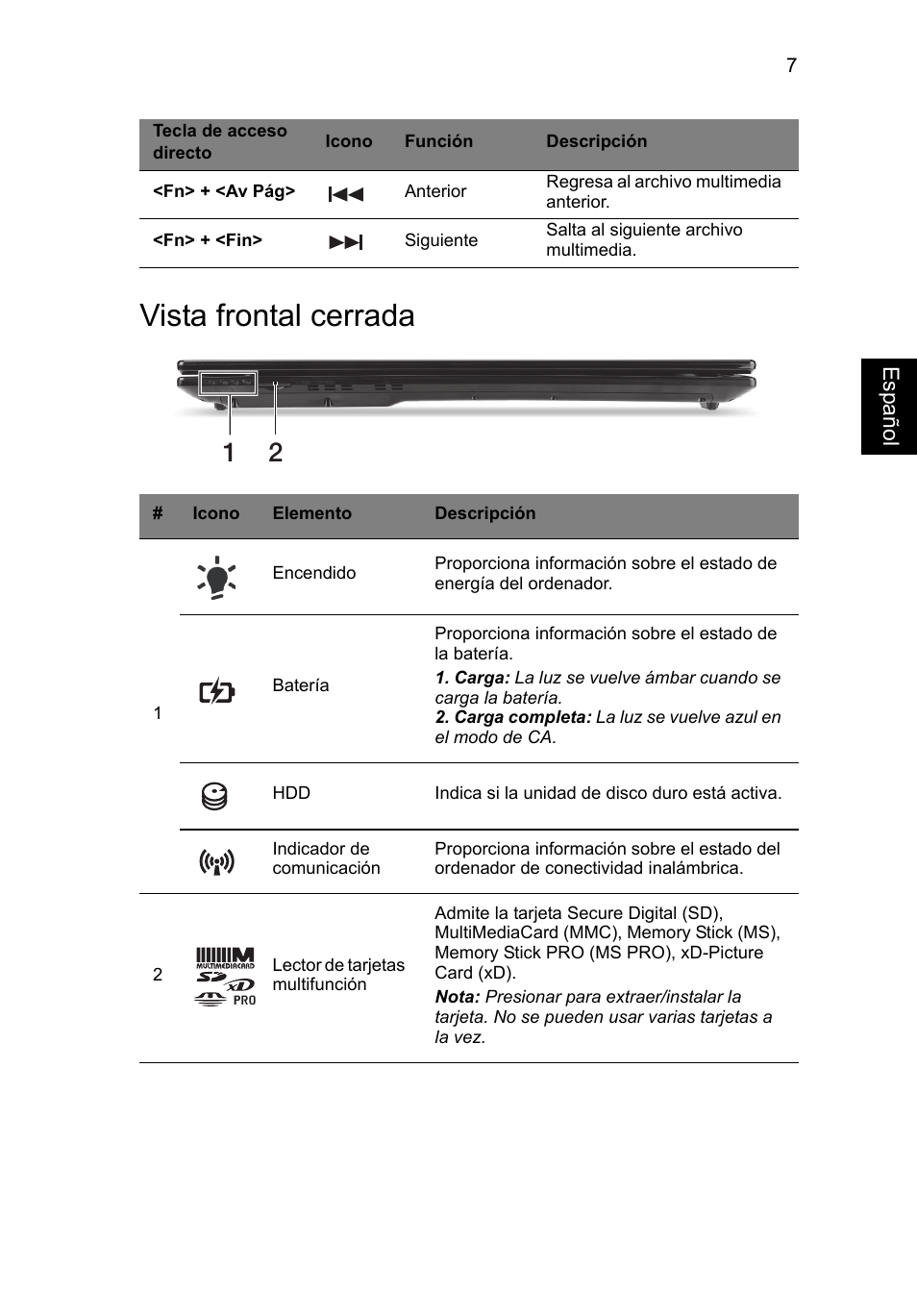 Vista frontal cerrada | Acer Aspire V3-771G User Manual | Page 57 / 366