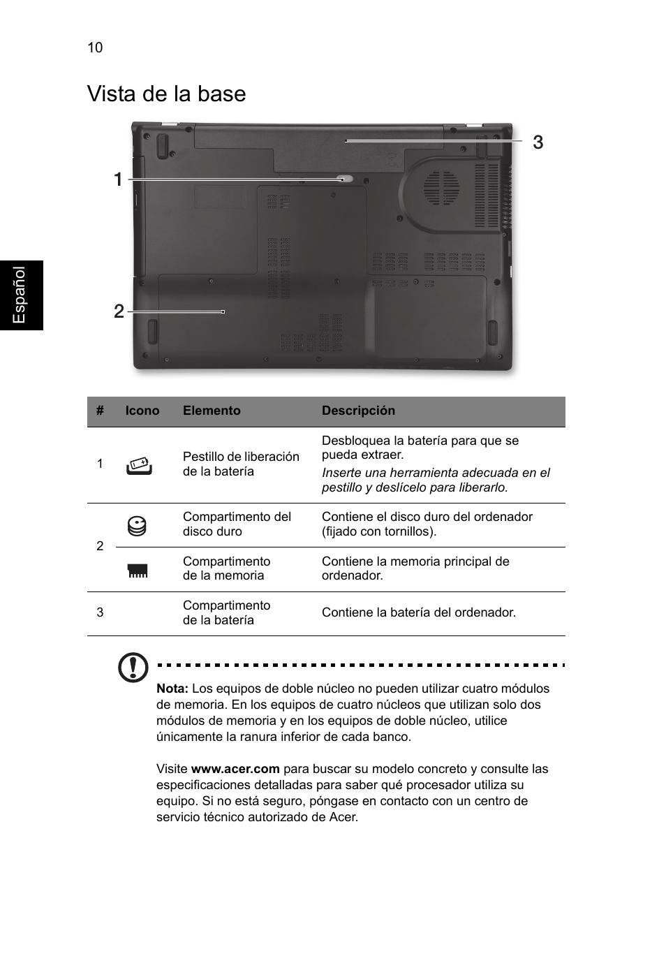 Vista de la base | Acer Aspire V3-771G User Manual | Page 60 / 366