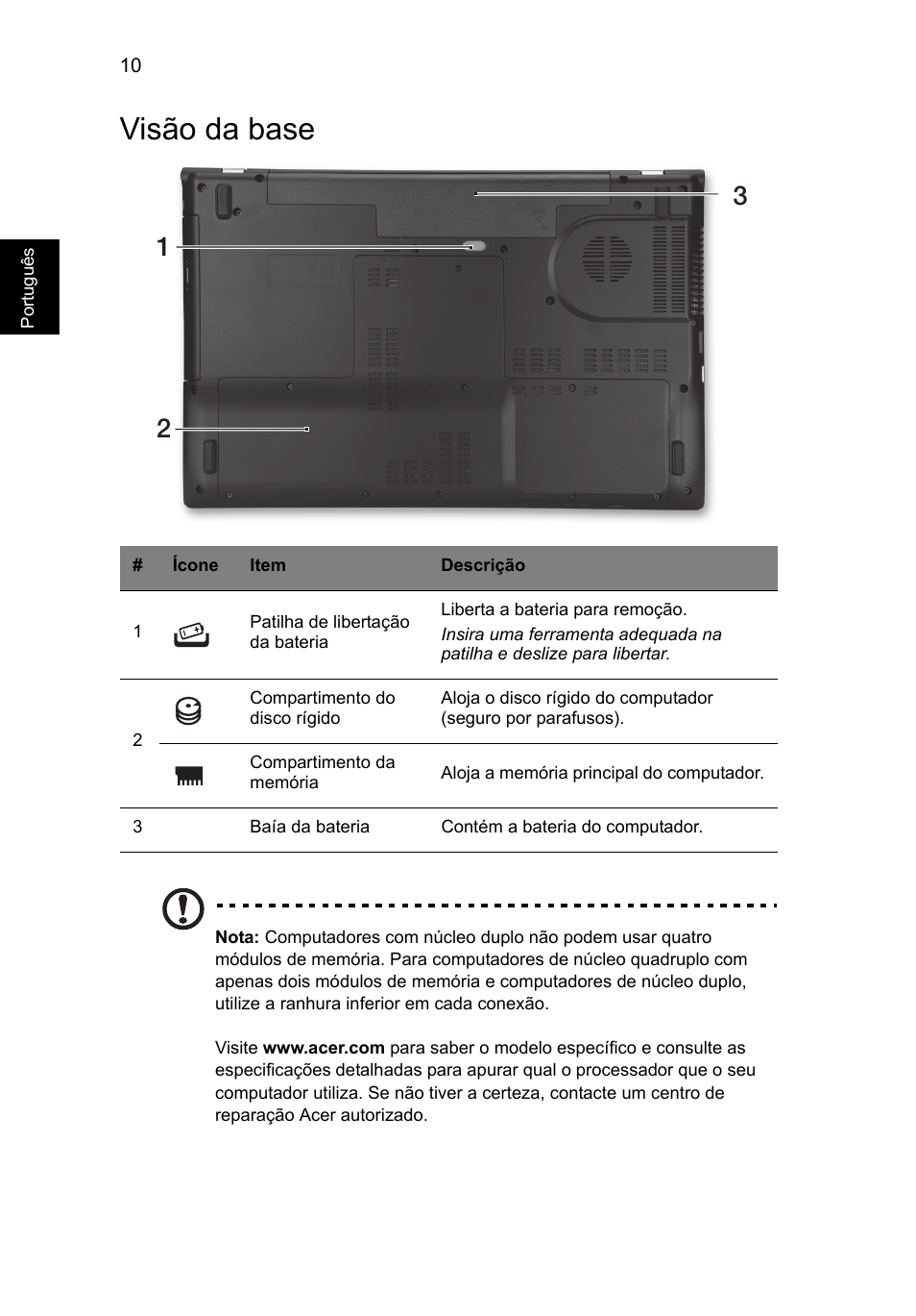 Visão da base | Acer Aspire V3-771G User Manual | Page 76 / 366