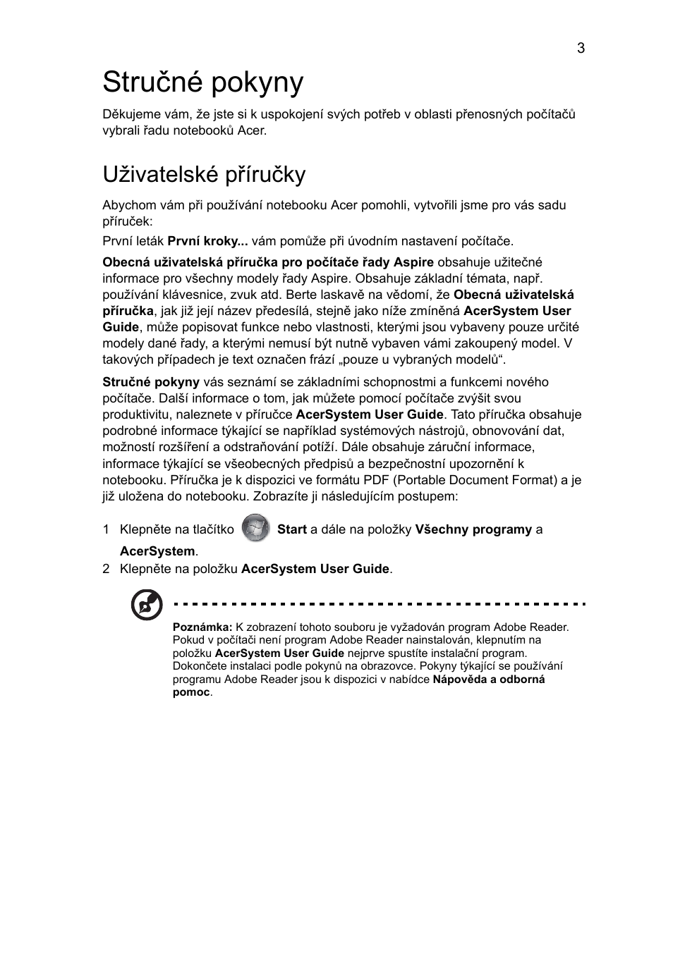 Stručné pokyny, Uživatelské příručky | Acer Aspire 3811TG User Manual | Page 175 / 369