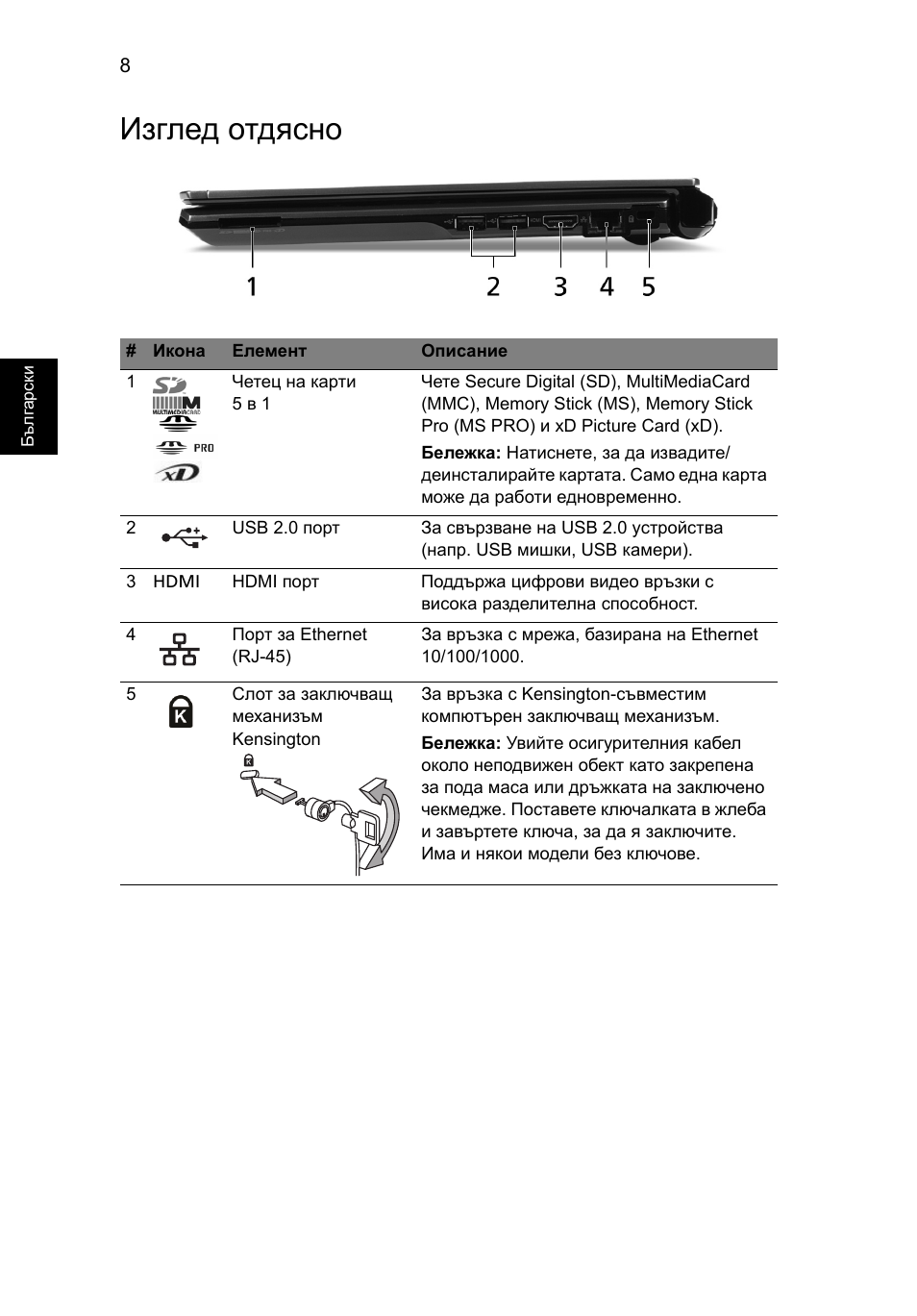 Изглед отдясно | Acer Aspire 3811TG User Manual | Page 240 / 369