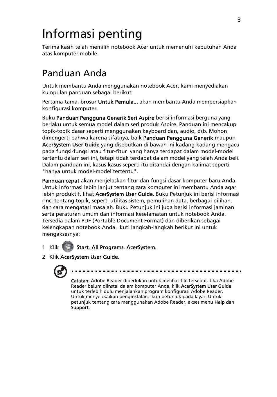 Informasi penting, Panduan anda | Acer Aspire 3811TG User Manual | Page 349 / 369