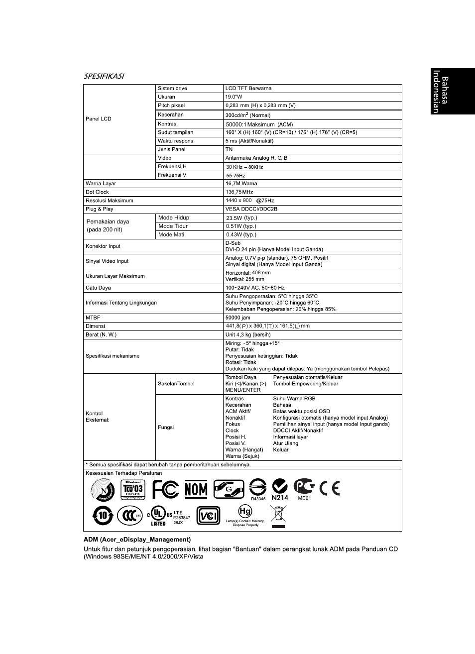 Acer V193WV User Manual | Page 25 / 28