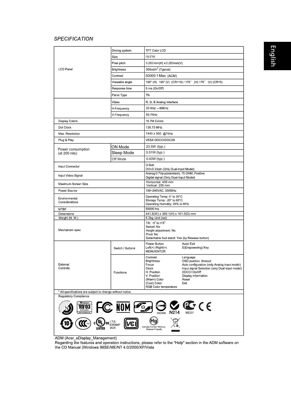 Acer V193WV User Manual | Page 3 / 28