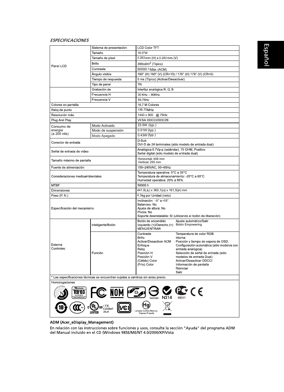 Acer V193WV User Manual | Page 9 / 28