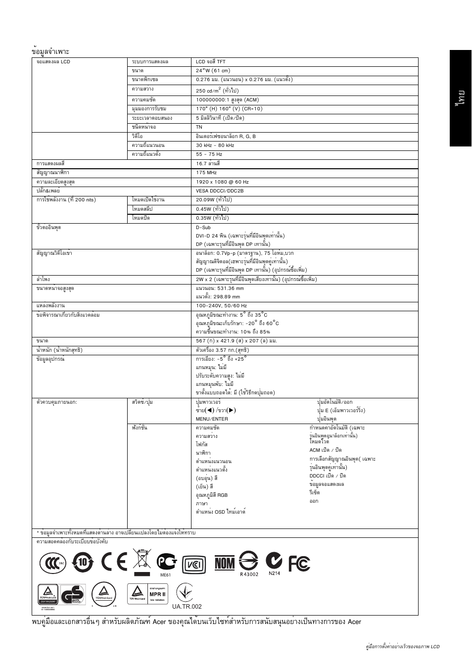 Acer K242HL User Manual | Page 8 / 72