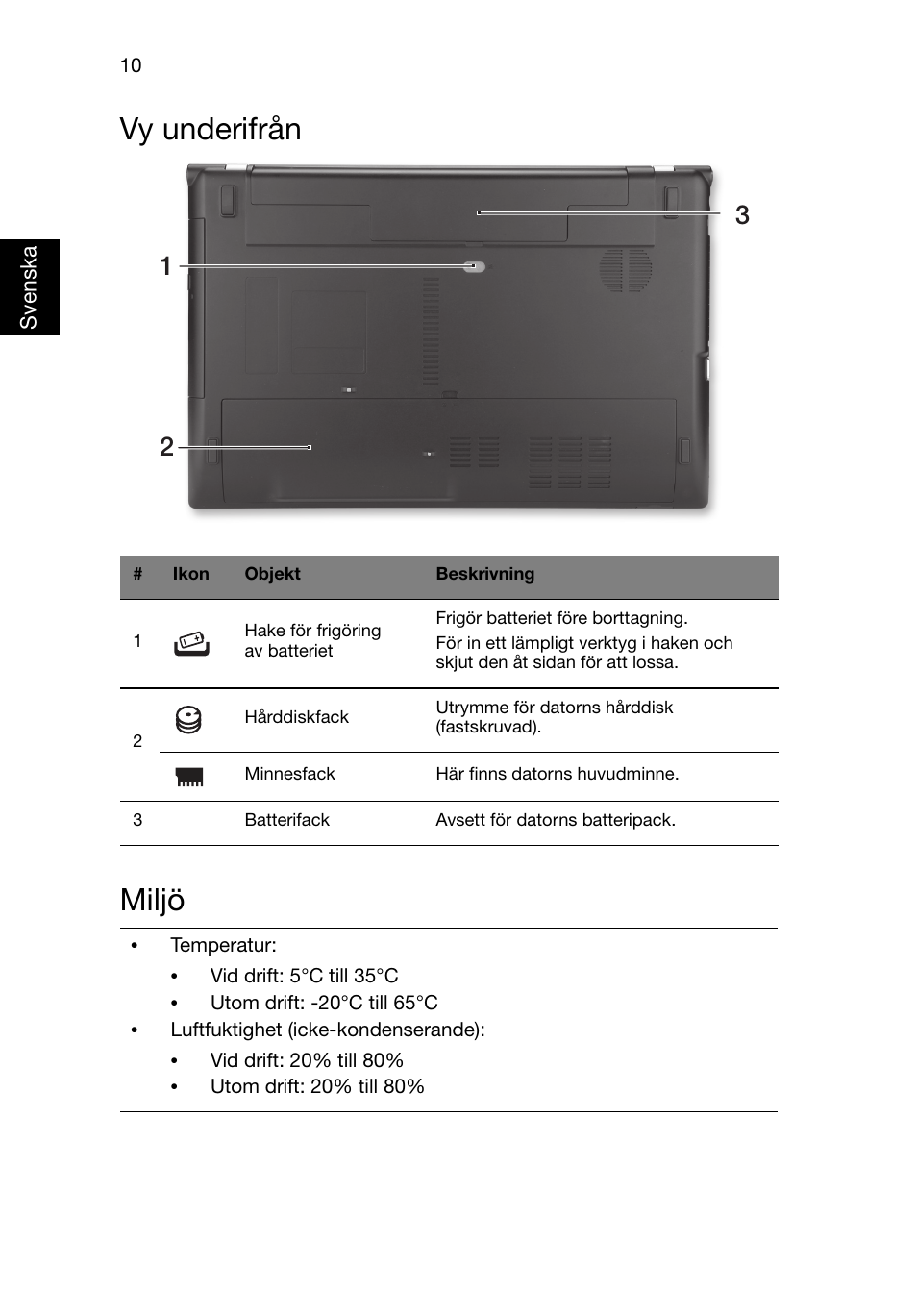 Vy underifrån, Miljö, Vy underifrån miljö | Acer Aspire V3-551G User Manual | Page 106 / 306