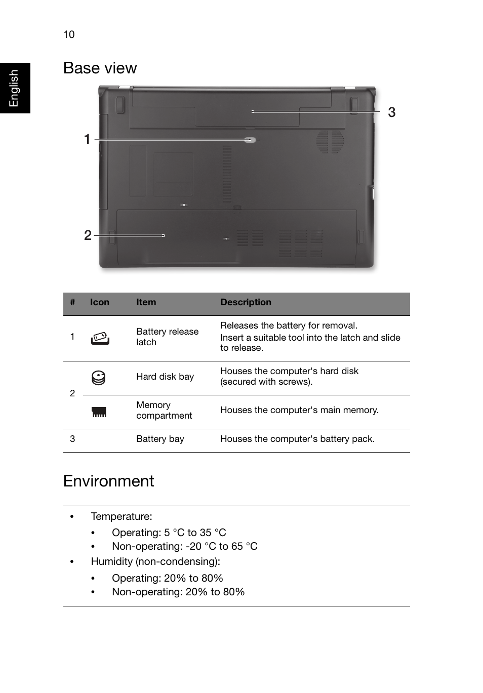 Base view, Environment, Base view environment | Acer Aspire V3-551G User Manual | Page 12 / 306