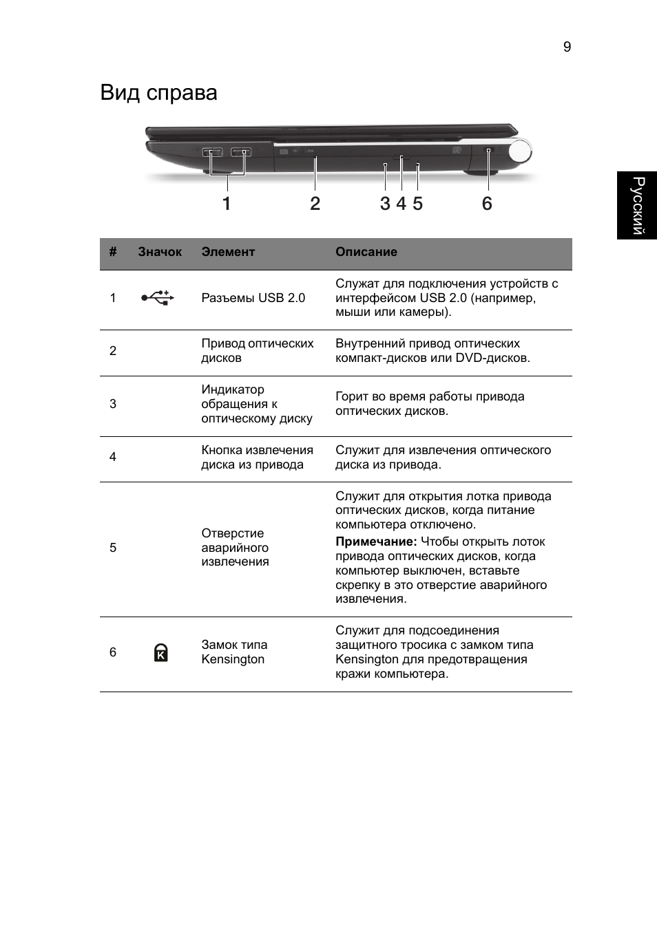 Вид справа | Acer Aspire V3-551G User Manual | Page 125 / 306
