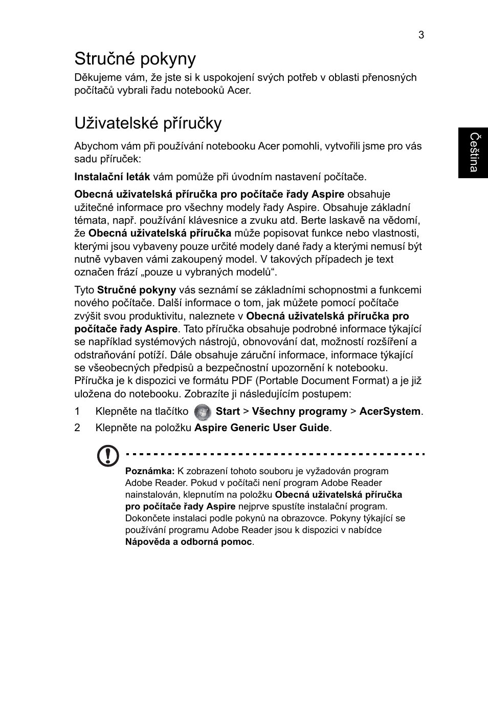 Stručné pokyny, Uživatelské příručky | Acer Aspire V3-551G User Manual | Page 149 / 306