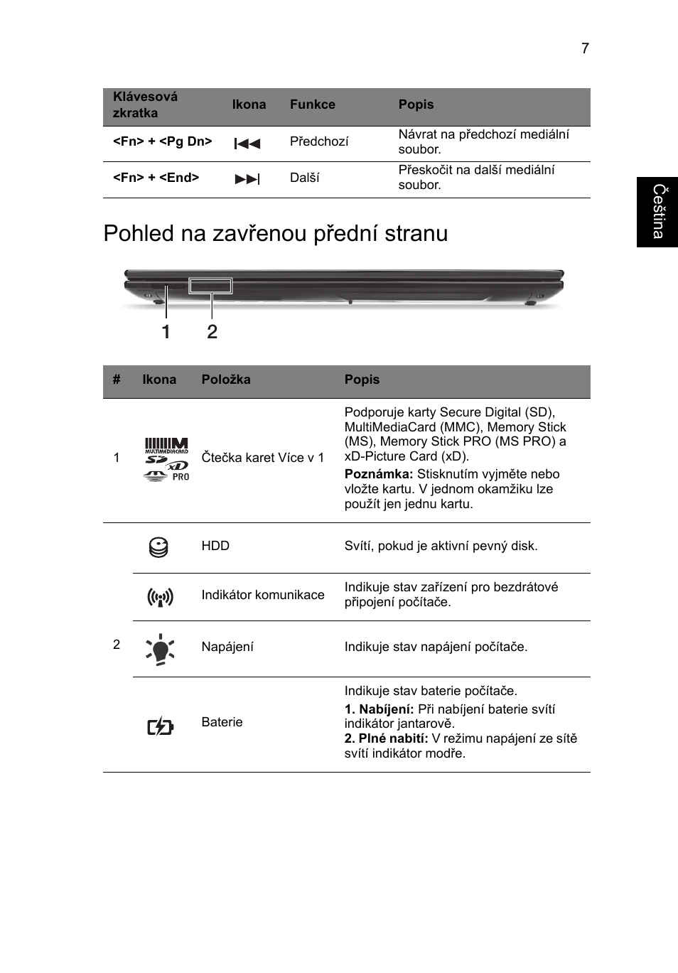 Pohled na zavřenou přední stranu | Acer Aspire V3-551G User Manual | Page 153 / 306