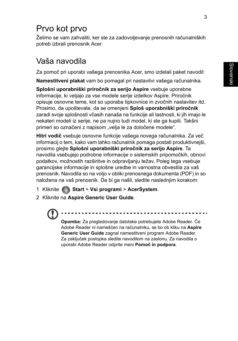 Prvo kot prvo, Vaša navodila | Acer Aspire V3-551G User Manual | Page 169 / 306