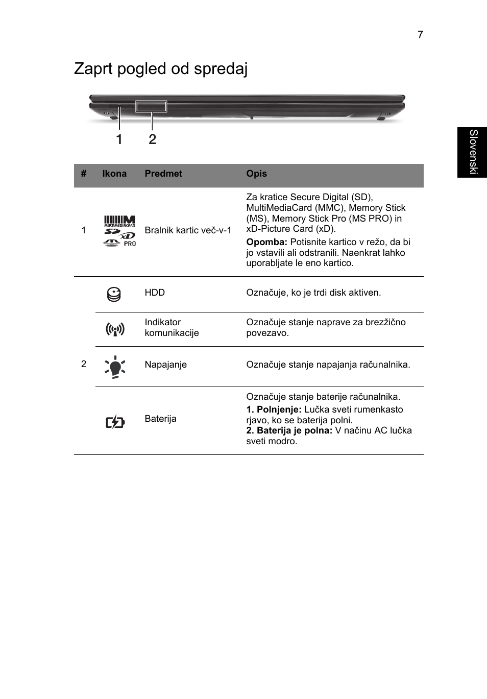 Zaprt pogled od spredaj | Acer Aspire V3-551G User Manual | Page 173 / 306