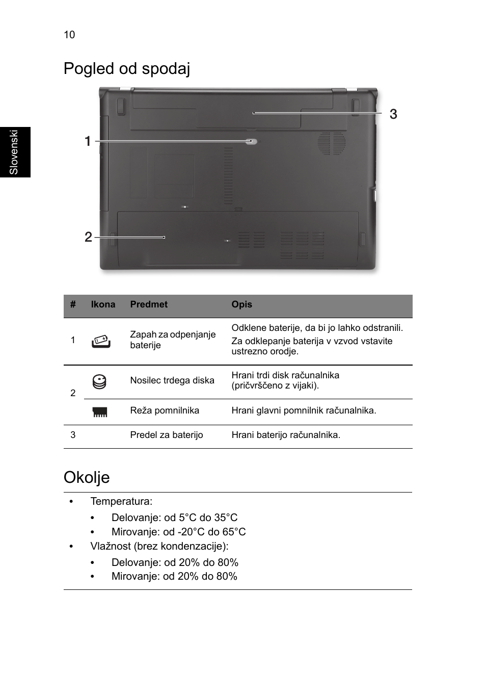 Pogled od spodaj, Okolje, Pogled od spodaj okolje | Acer Aspire V3-551G User Manual | Page 176 / 306