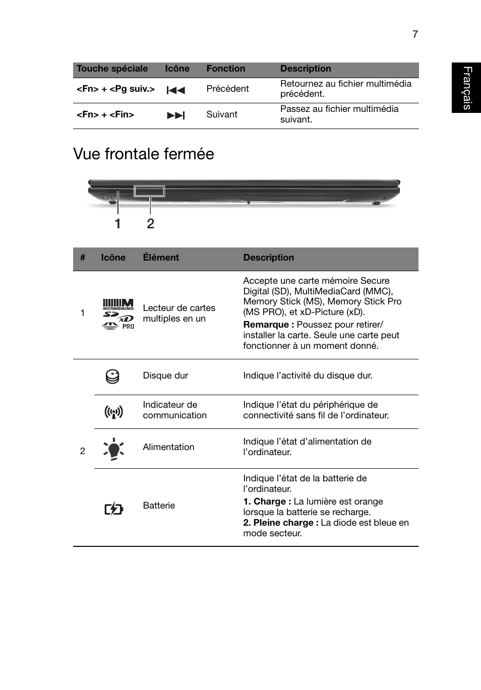 Vue frontale fermée, Français | Acer Aspire V3-551G User Manual | Page 19 / 306