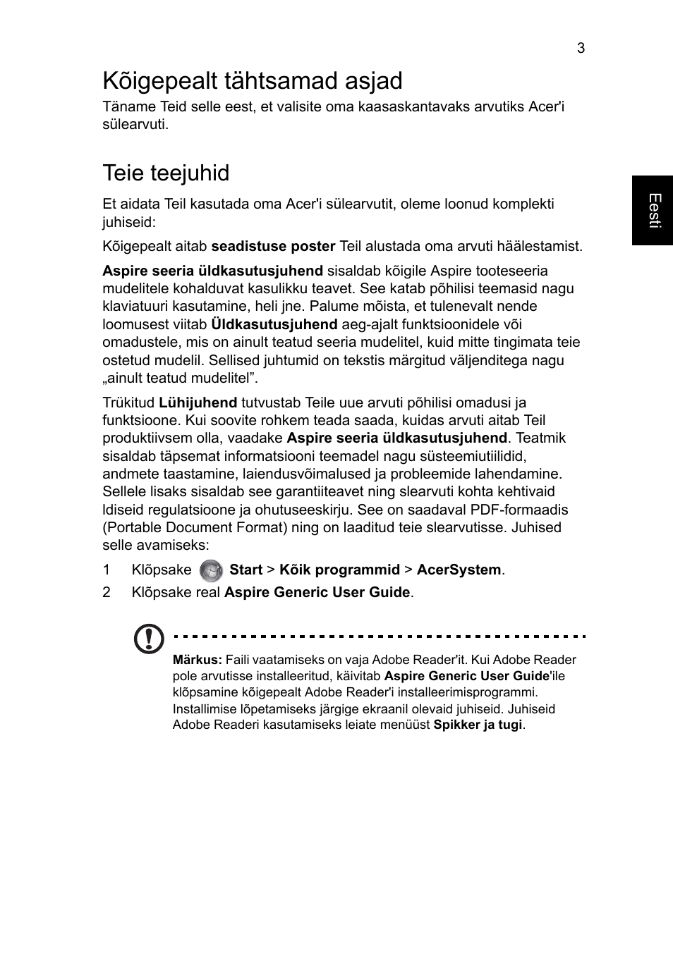 Kõigepealt tähtsamad asjad, Teie teejuhid | Acer Aspire V3-551G User Manual | Page 209 / 306