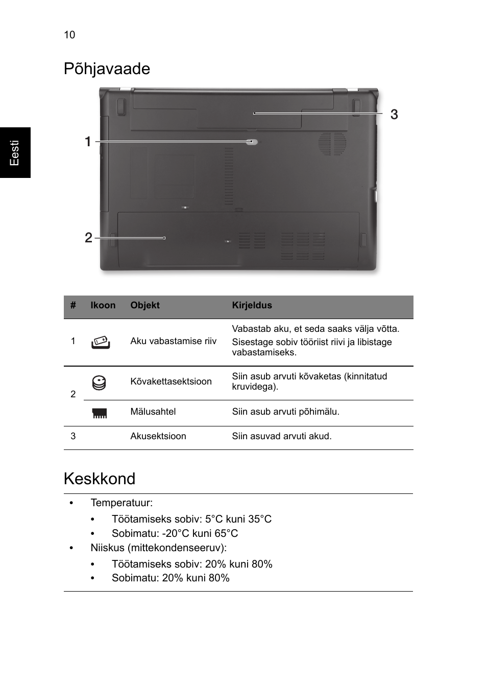 Põhjavaade, Keskkond, Põhjavaade keskkond | Acer Aspire V3-551G User Manual | Page 216 / 306