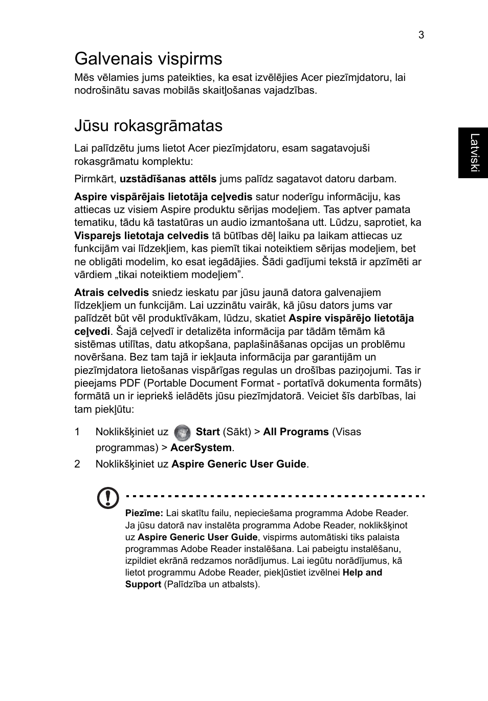 Galvenais vispirms, Jūsu rokasgrāmatas | Acer Aspire V3-551G User Manual | Page 219 / 306