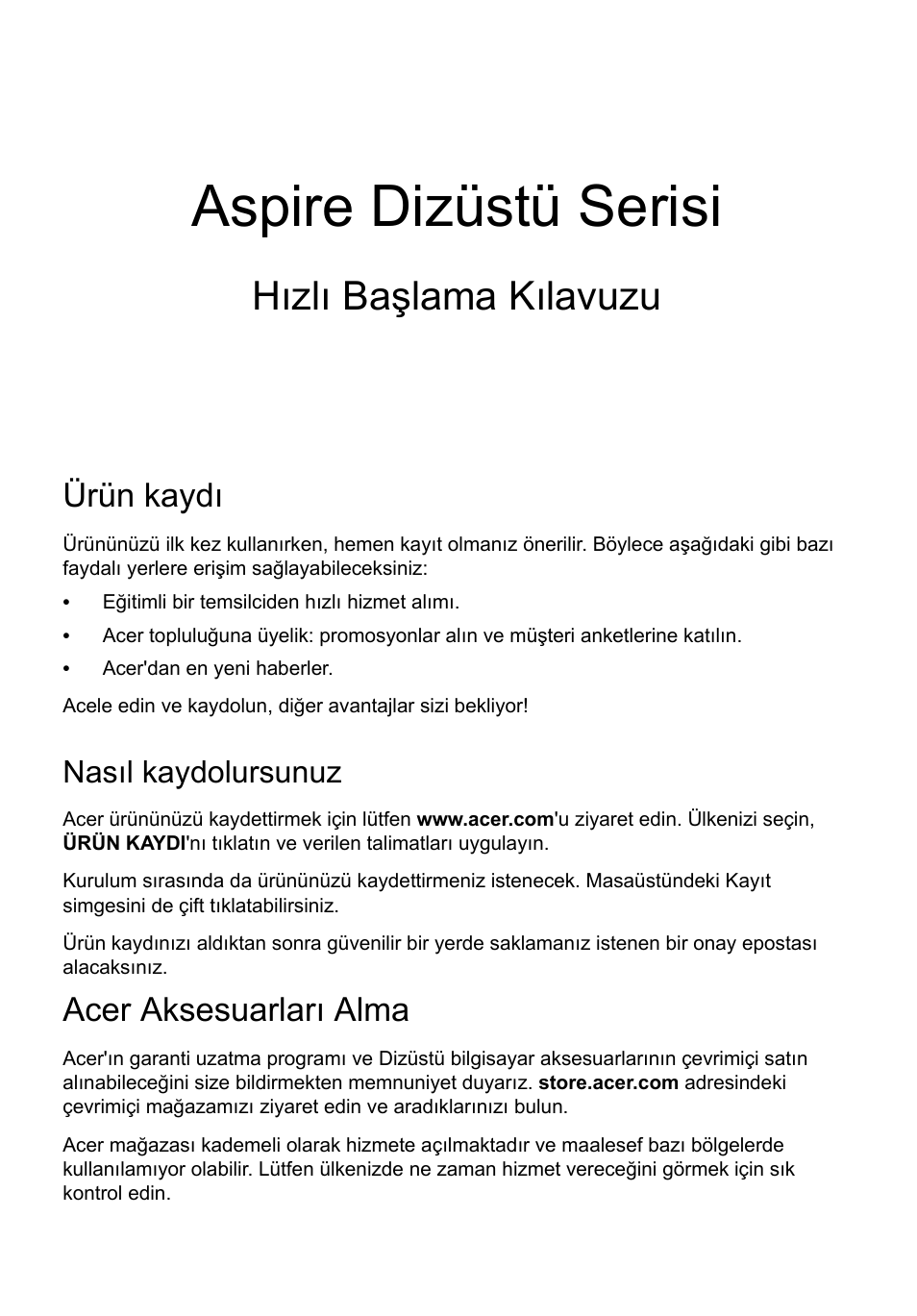 Türkçe, Ürün kaydı, Nasıl kaydolursunuz | Acer aksesuarları alma, Aspire dizüstü serisi, Hızlı başlama kılavuzu | Acer Aspire V3-551G User Manual | Page 247 / 306