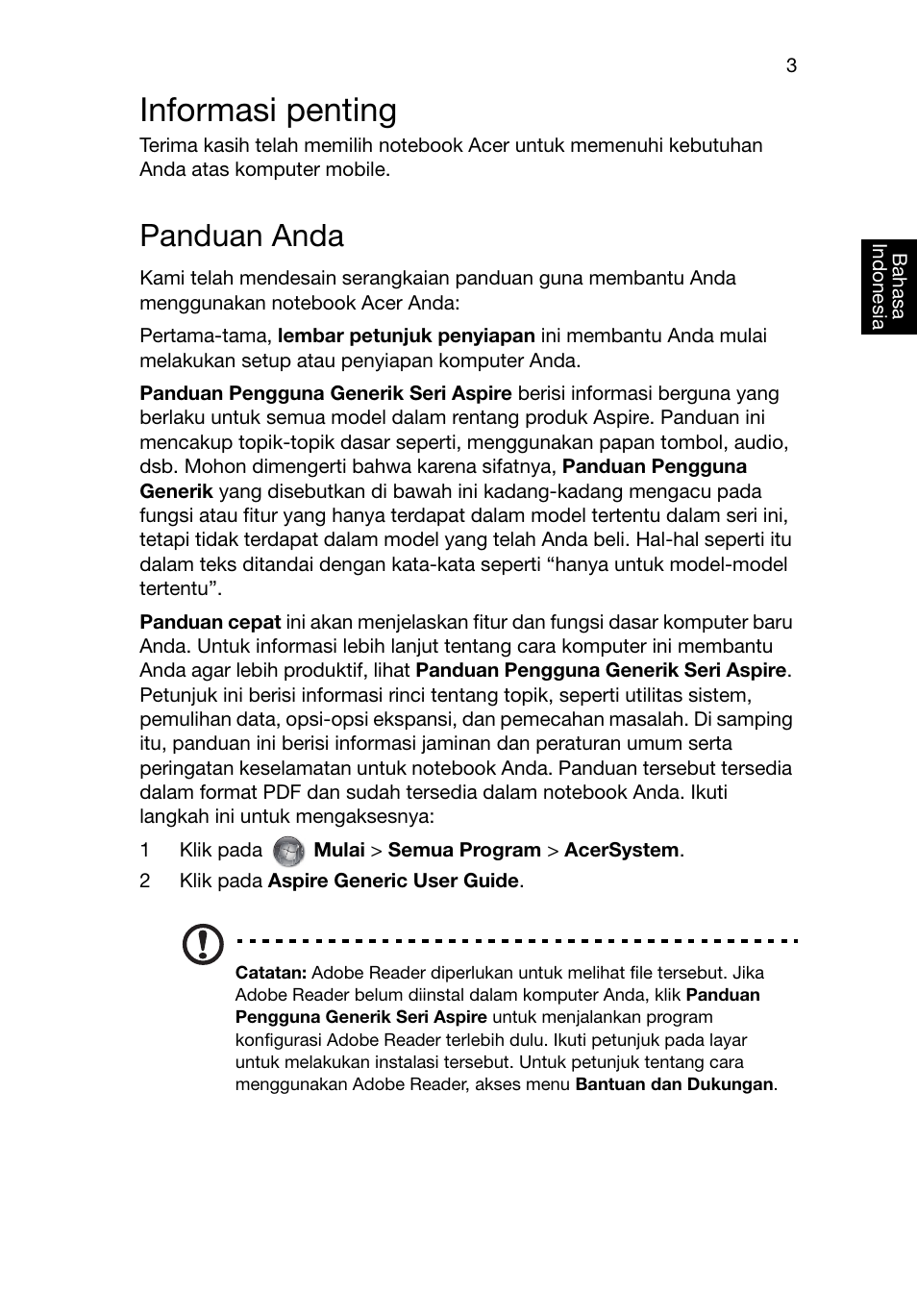 Informasi penting, Panduan anda | Acer Aspire V3-551G User Manual | Page 289 / 306