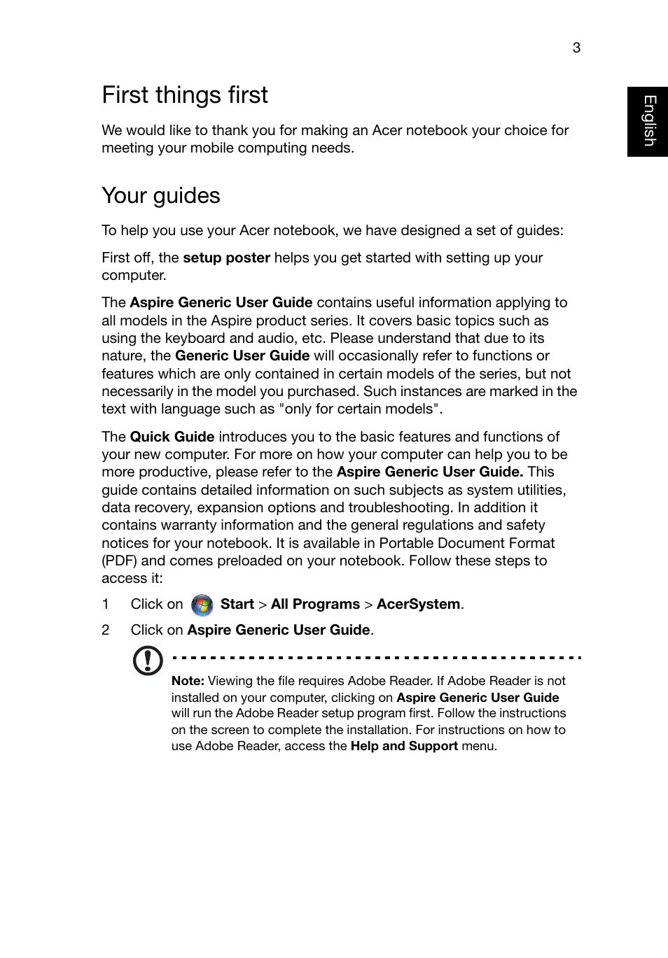 First things first, Your guides | Acer Aspire V3-551G User Manual | Page 5 / 306