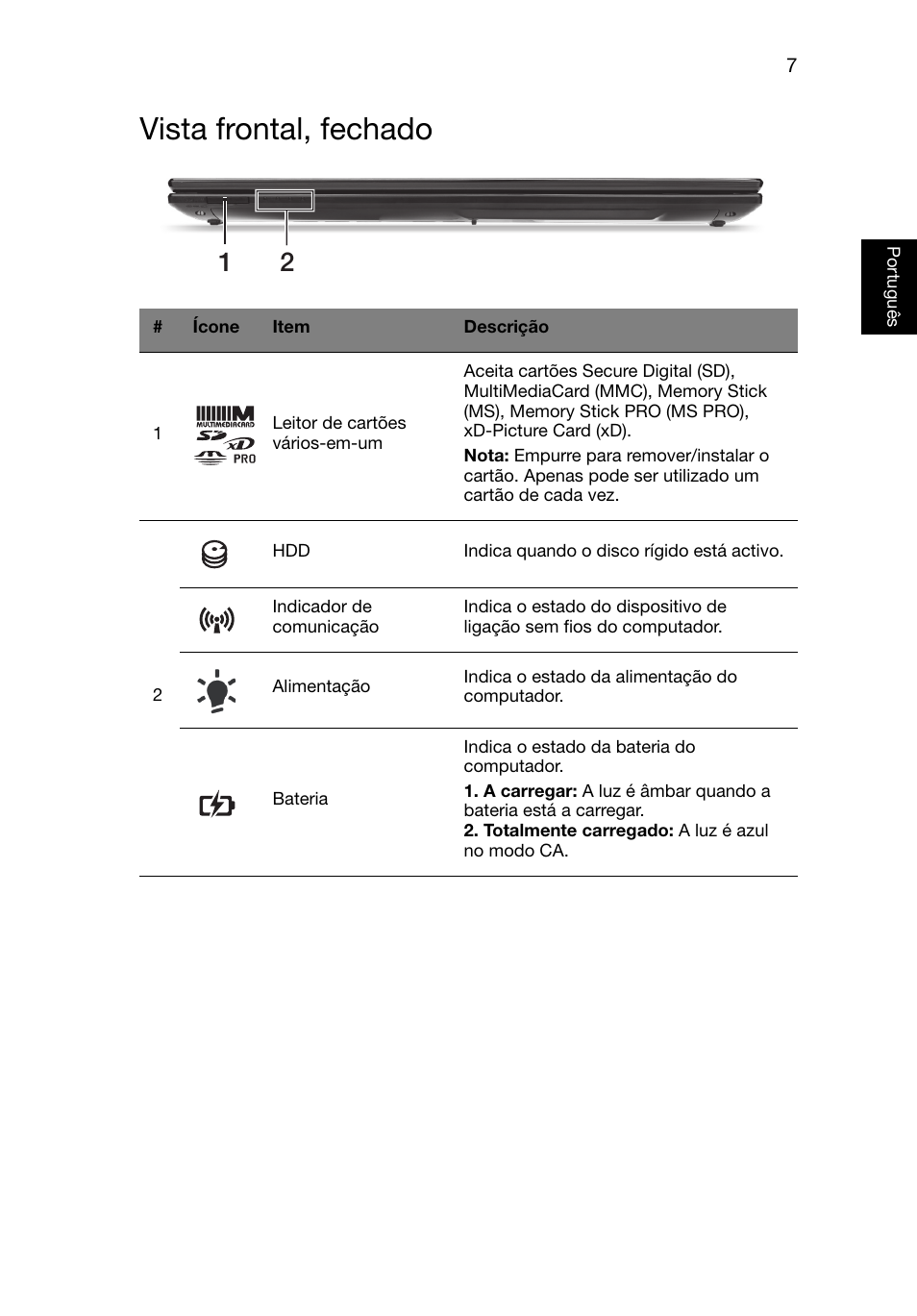 Vista frontal, fechado | Acer Aspire V3-551G User Manual | Page 63 / 306