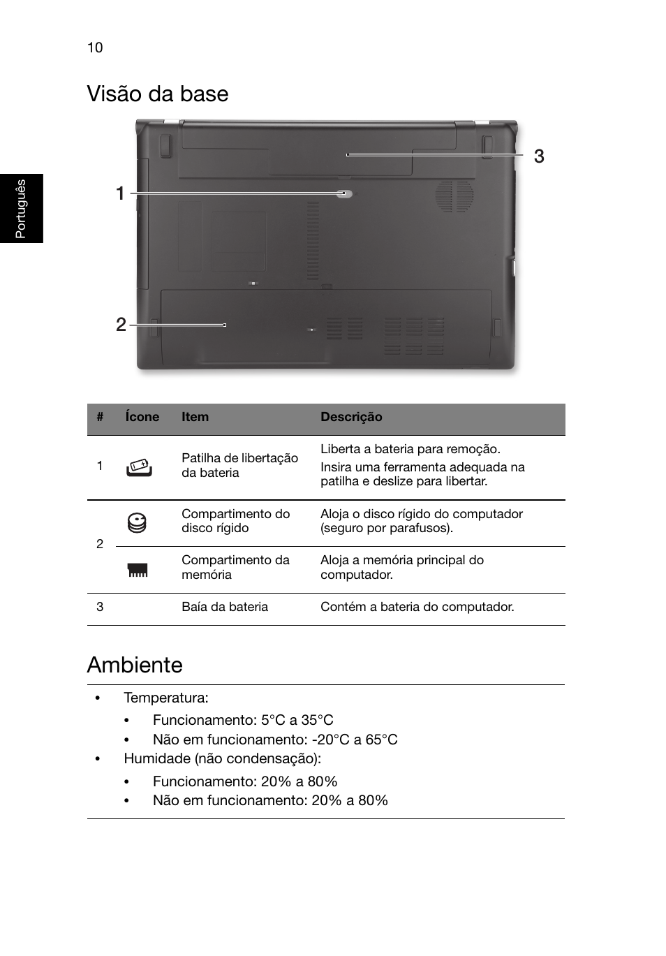 Visão da base, Ambiente, Visão da base ambiente | Acer Aspire V3-551G User Manual | Page 66 / 306