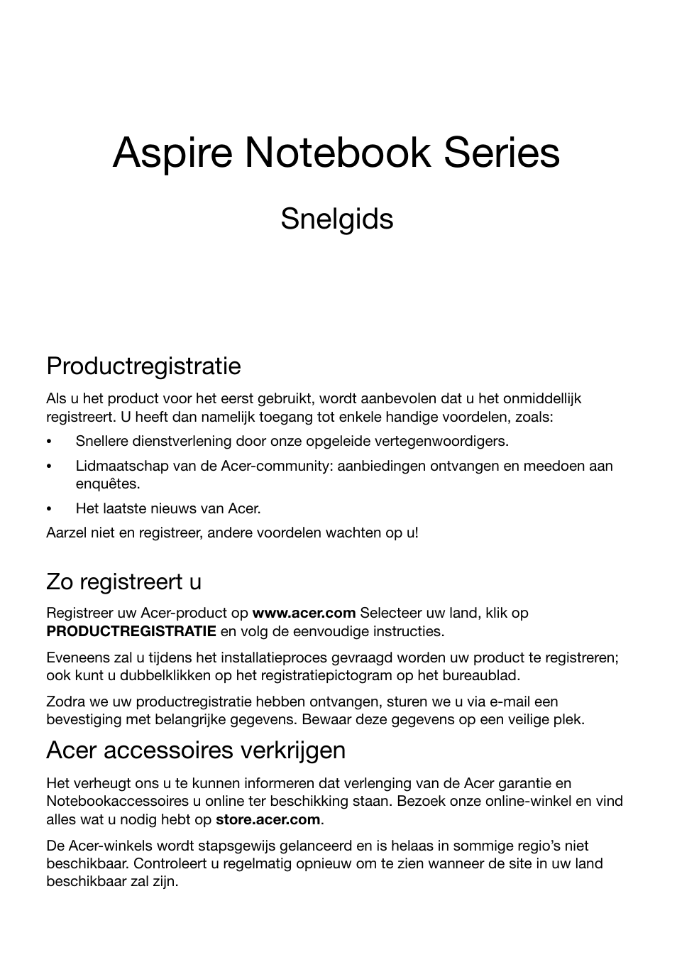 Nederlands, Productregistratie, Zo registreert u | Acer accessoires verkrijgen, Snelgids | Acer Aspire V3-551G User Manual | Page 67 / 306