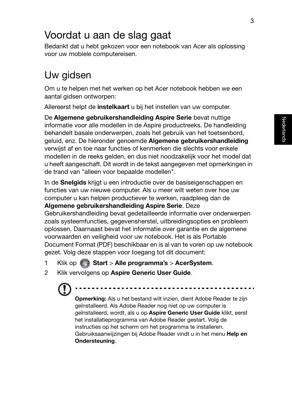 Voordat u aan de slag gaat, Uw gidsen | Acer Aspire V3-551G User Manual | Page 69 / 306