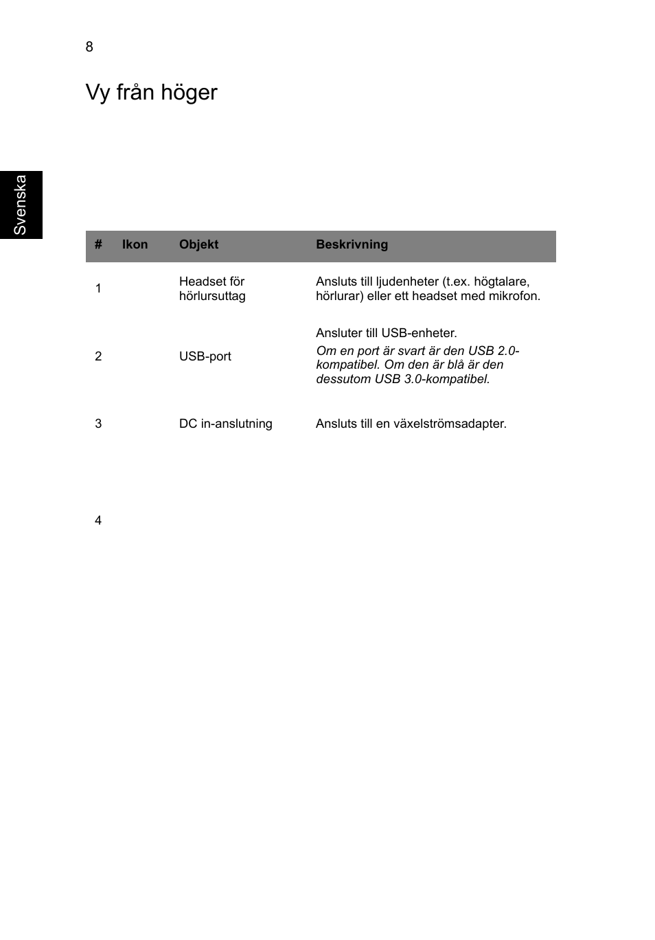 Vy från höger | Acer AO756 User Manual | Page 100 / 282