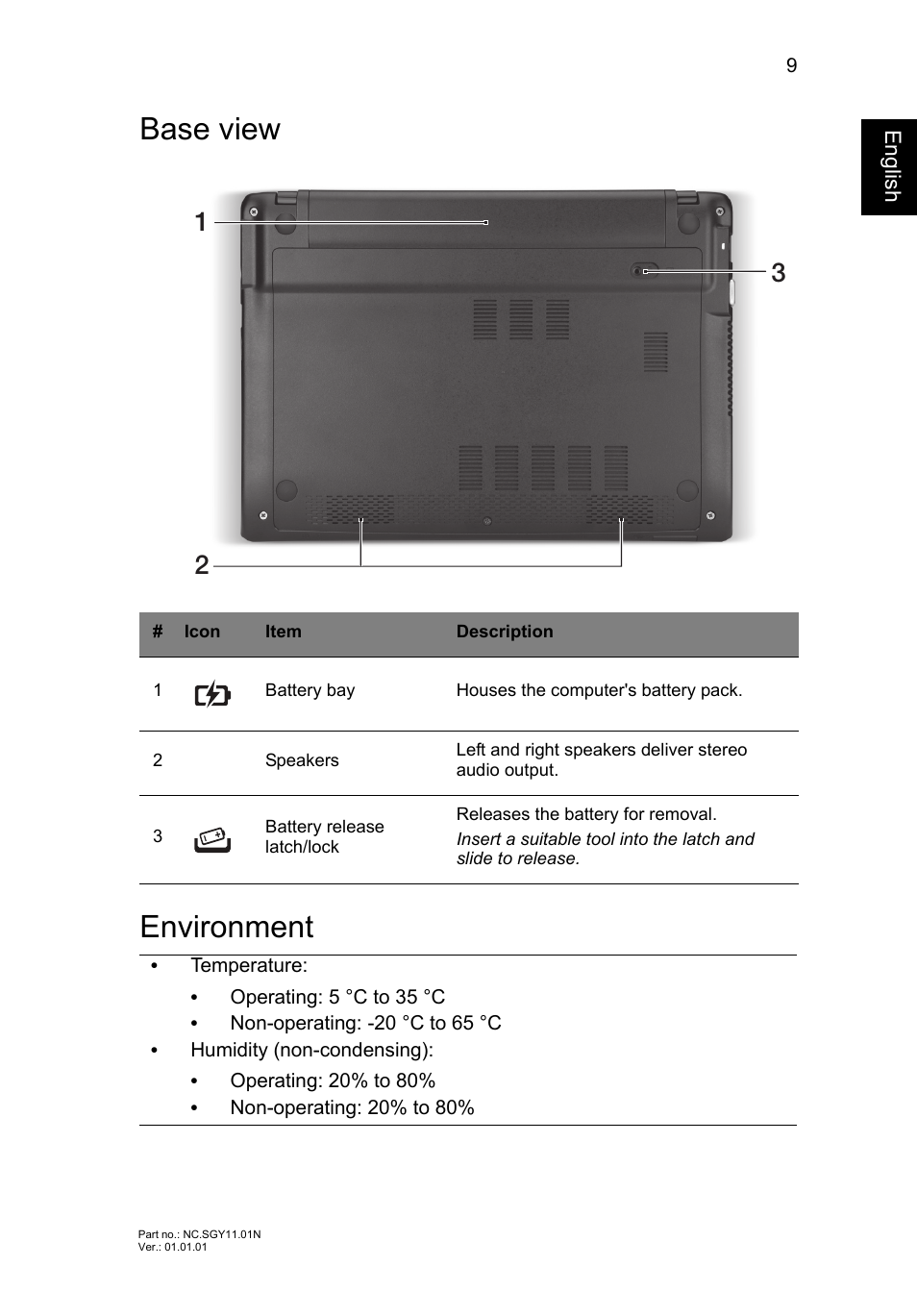 Base view, Environment, Base view environment | Acer AO756 User Manual | Page 11 / 282