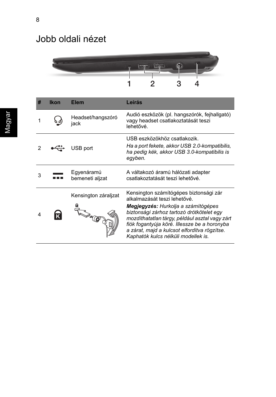 Jobb oldali nézet | Acer AO756 User Manual | Page 140 / 282