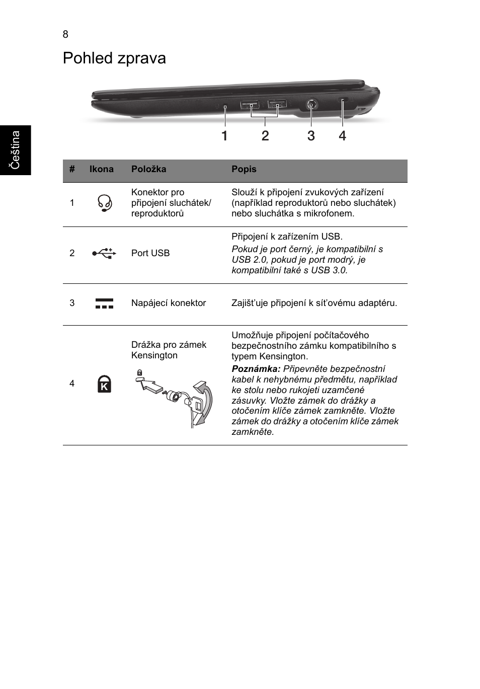 Pohled zprava | Acer AO756 User Manual | Page 150 / 282