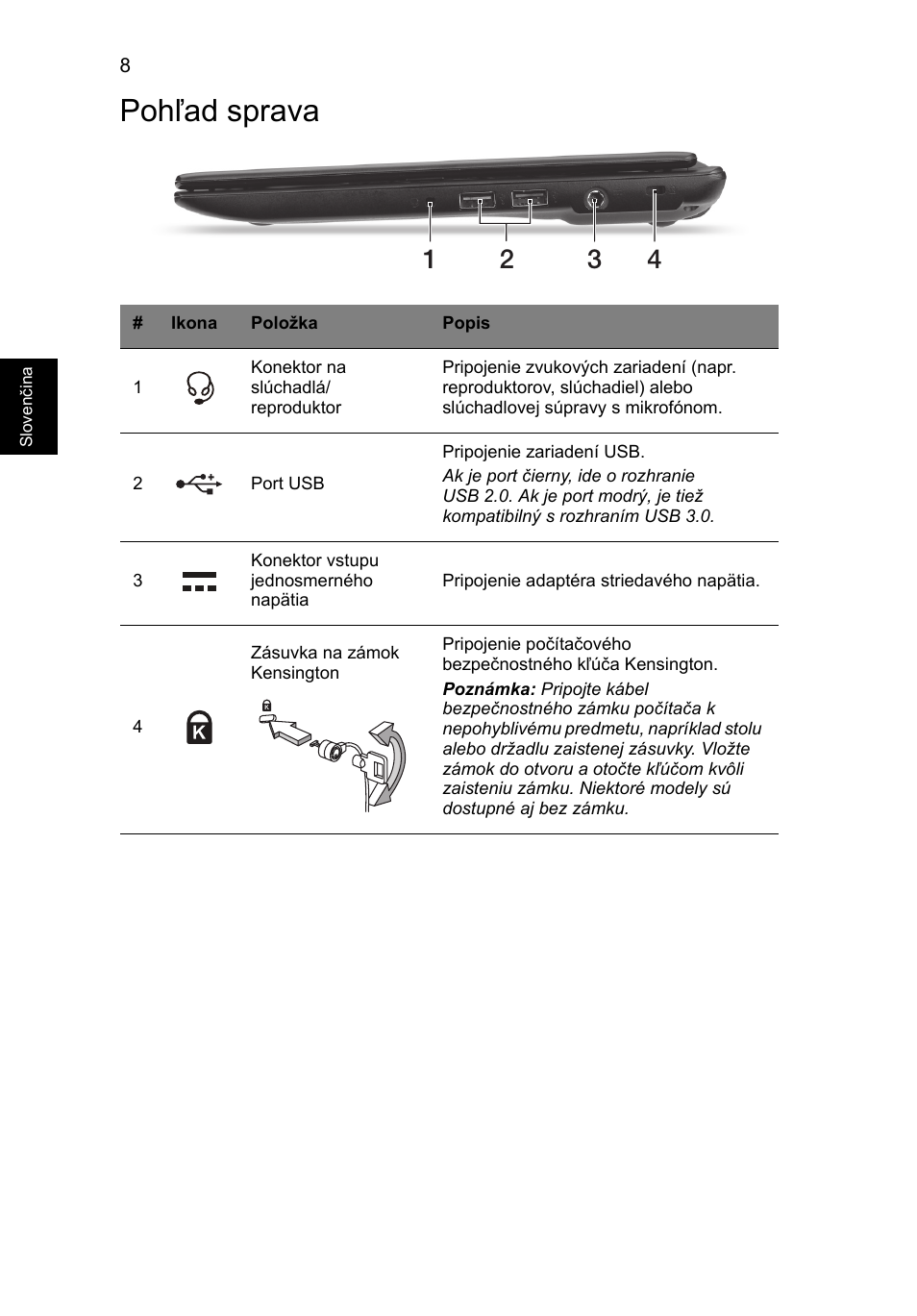 Pohľad sprava | Acer AO756 User Manual | Page 160 / 282