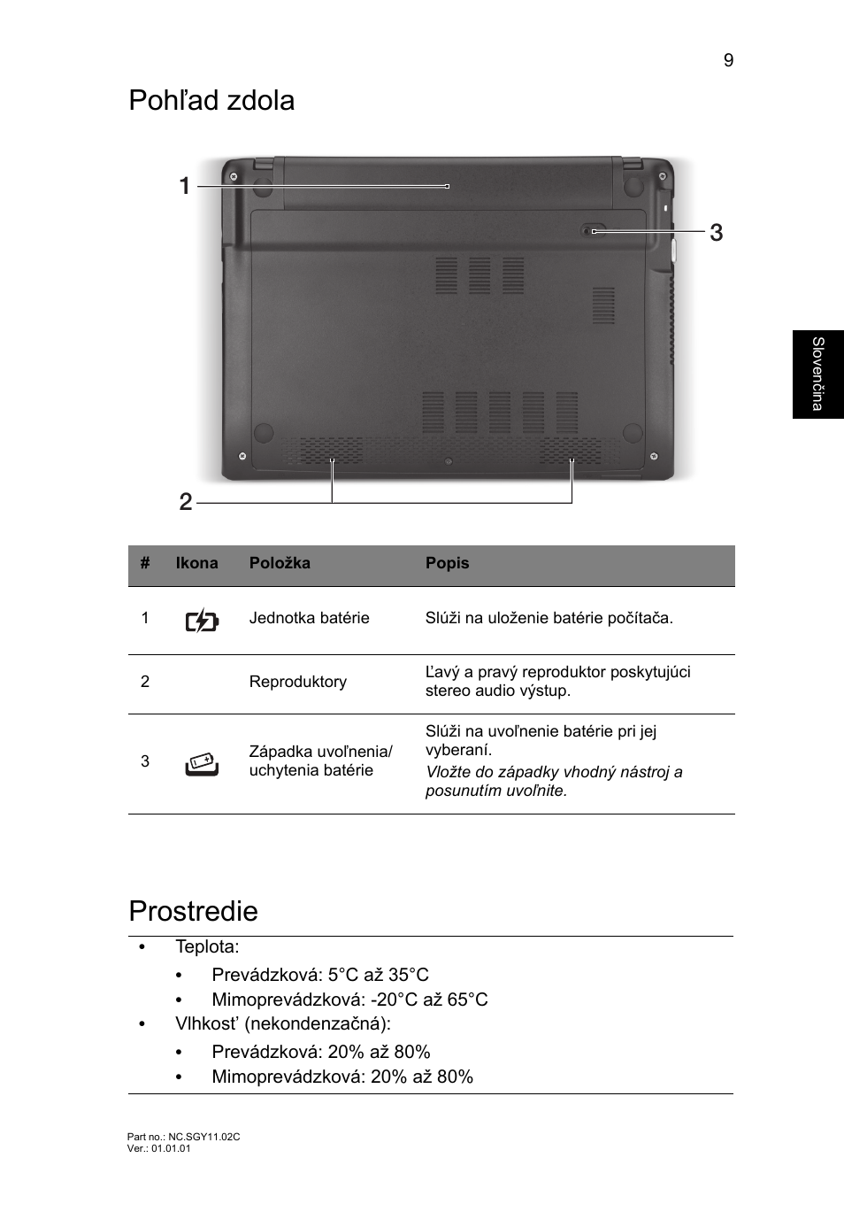 Pohľad zdola, Prostredie, Pohľad zdola prostredie | Acer AO756 User Manual | Page 161 / 282