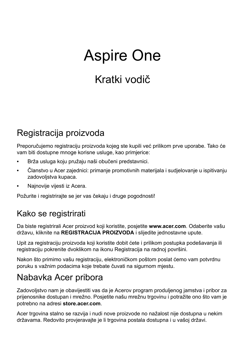 Hrvatski, Registracija proizvoda, Kako se registrirati | Nabavka acer pribora, Aspire one, Kratki vodič | Acer AO756 User Manual | Page 173 / 282