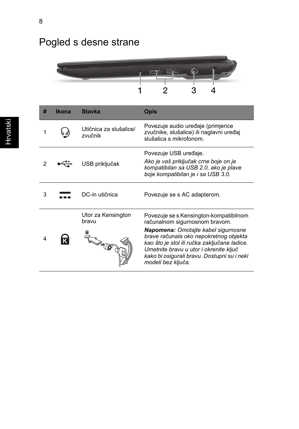 Pogled s desne strane | Acer AO756 User Manual | Page 180 / 282