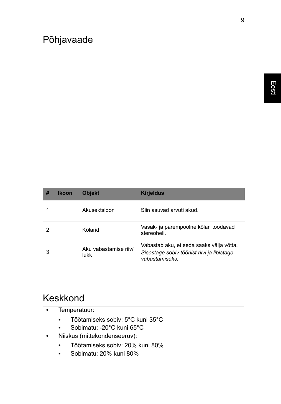 Põhjavaade, Keskkond, Põhjavaade keskkond | Acer AO756 User Manual | Page 211 / 282