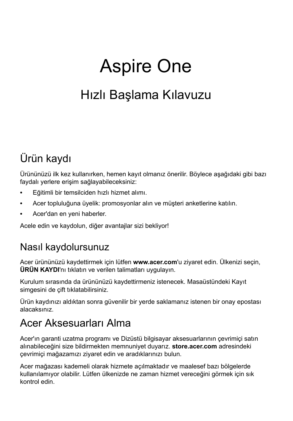 Türkçe, Ürün kaydı, Nasıl kaydolursunuz | Acer aksesuarları alma, Aspire one, Hızlı başlama kılavuzu | Acer AO756 User Manual | Page 223 / 282