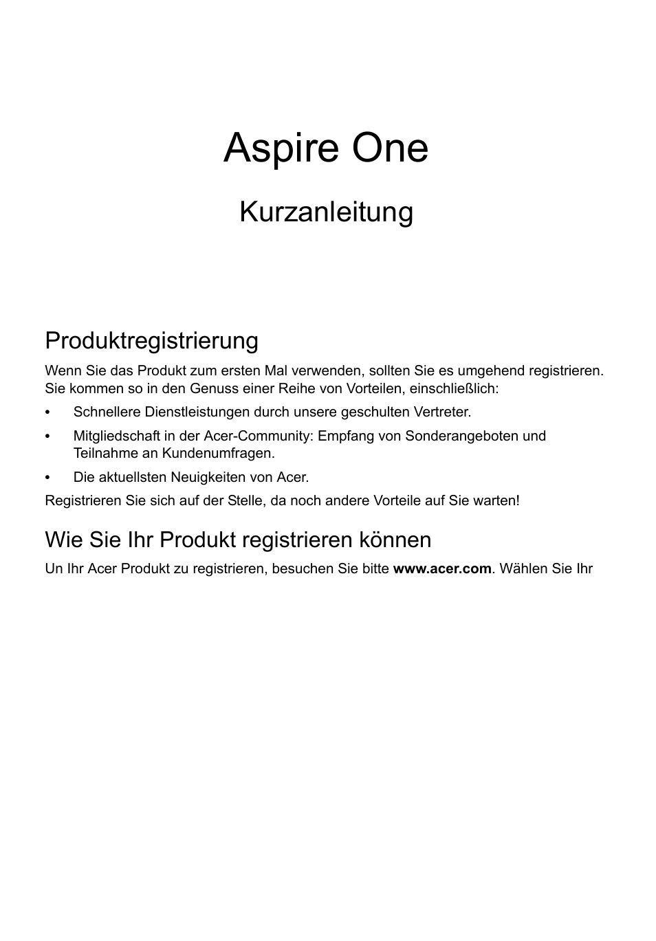 Deutsch, Produktregistrierung, Wie sie ihr produkt registrieren können | Acer zubehör, Aspire one, Kurzanleitung | Acer AO756 User Manual | Page 23 / 282