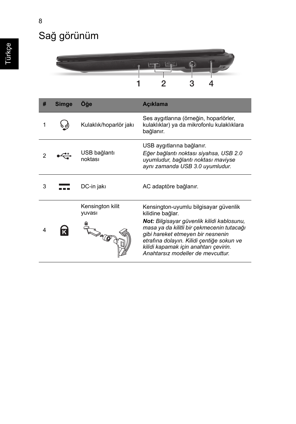 Sağ görünüm | Acer AO756 User Manual | Page 230 / 282