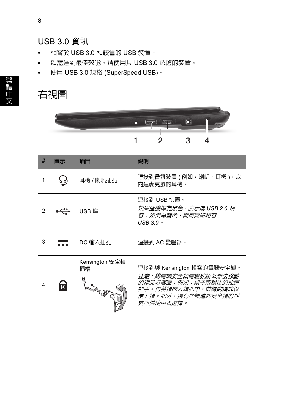 Usb 3.0 資訊 | Acer AO756 User Manual | Page 250 / 282