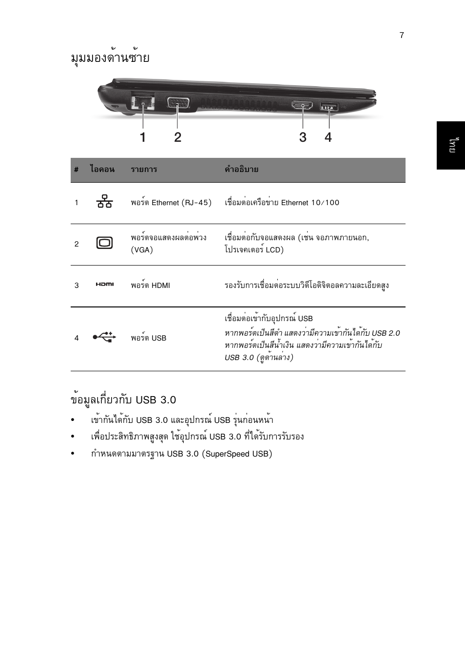 มุมมองด้านซ้าย, Бшббн§´йт¹«йтв, Йнбщеа¡хивз¡сº usb 3.0 | Acer AO756 User Manual | Page 279 / 282