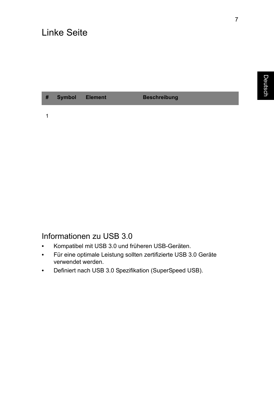 Linke seite, Informationen zu usb 3.0 | Acer AO756 User Manual | Page 29 / 282