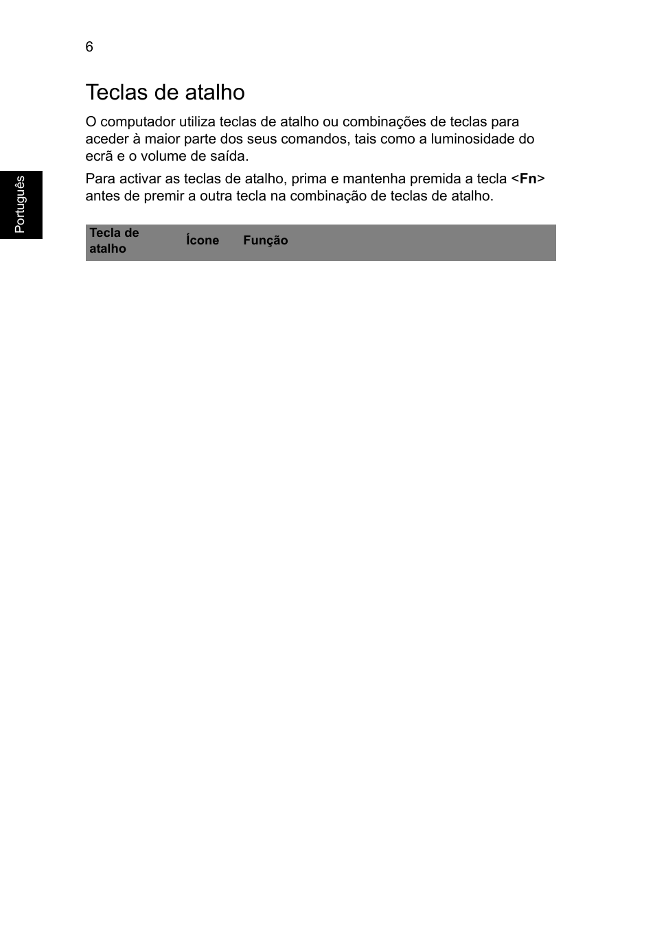 Teclas de atalho | Acer AO756 User Manual | Page 58 / 282