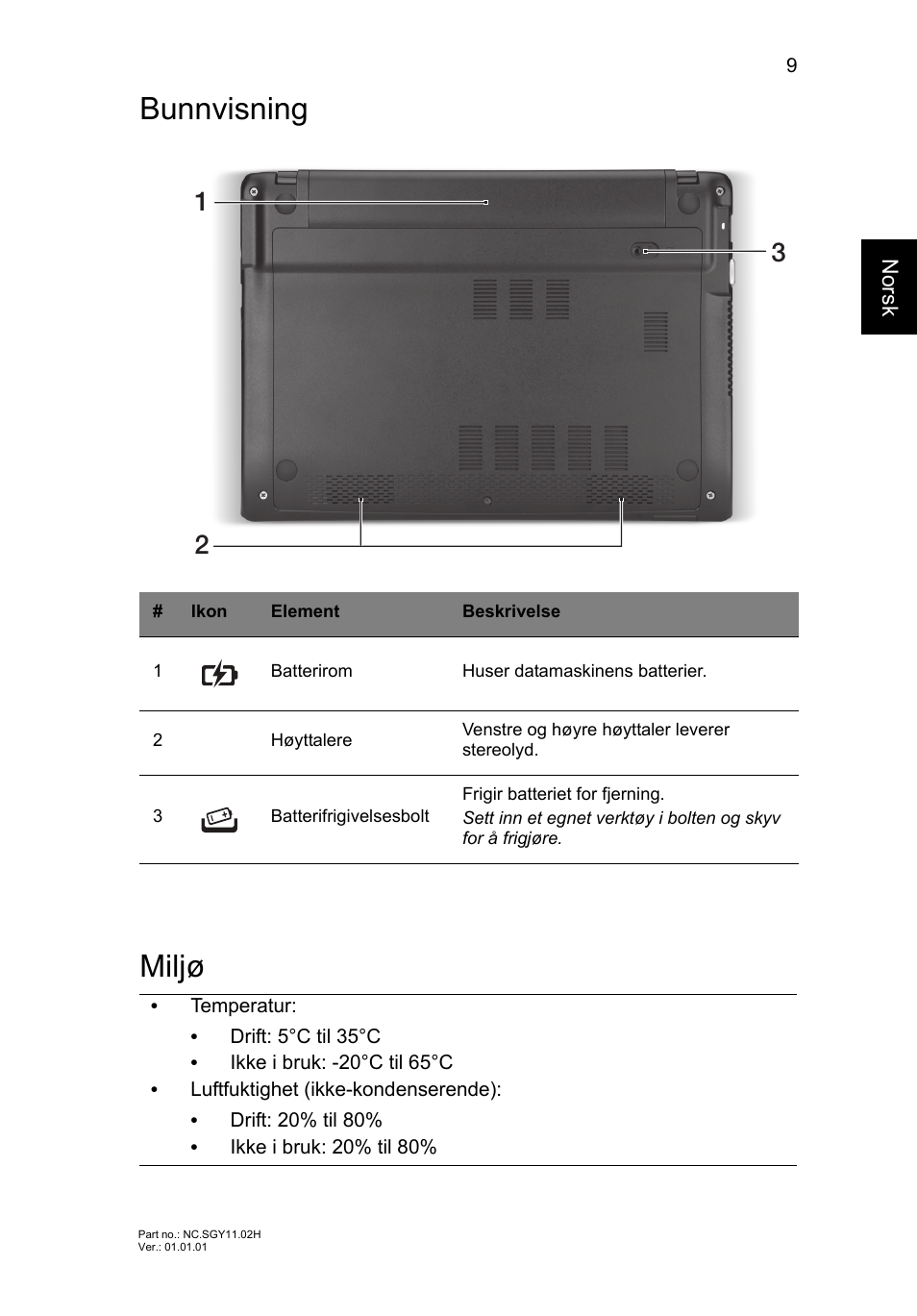 Bunnvisning, Miljø, Bunnvisning miljø | Acer AO756 User Manual | Page 81 / 282