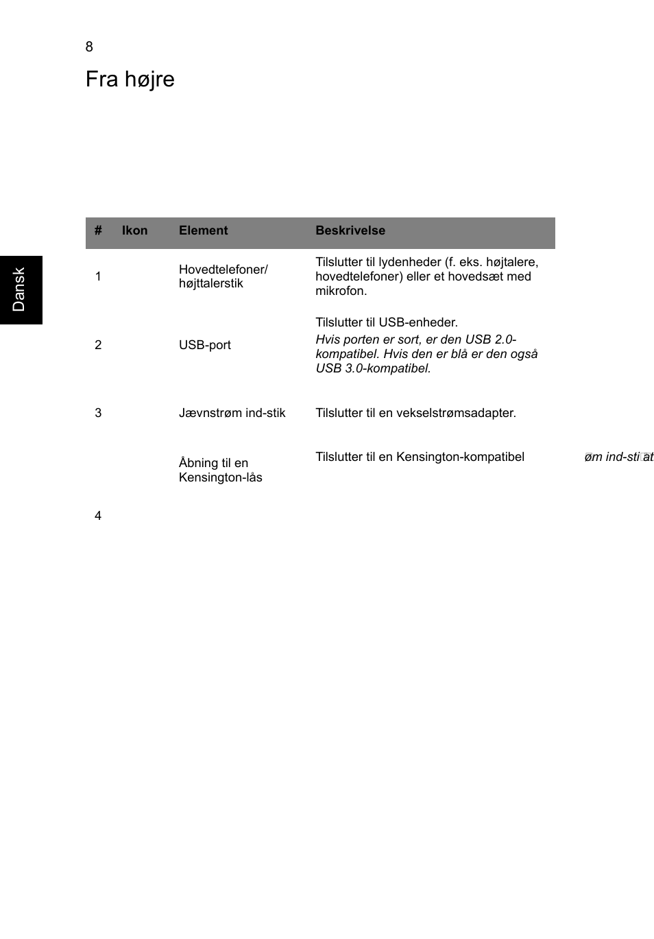 Fra højre | Acer AO756 User Manual | Page 90 / 282