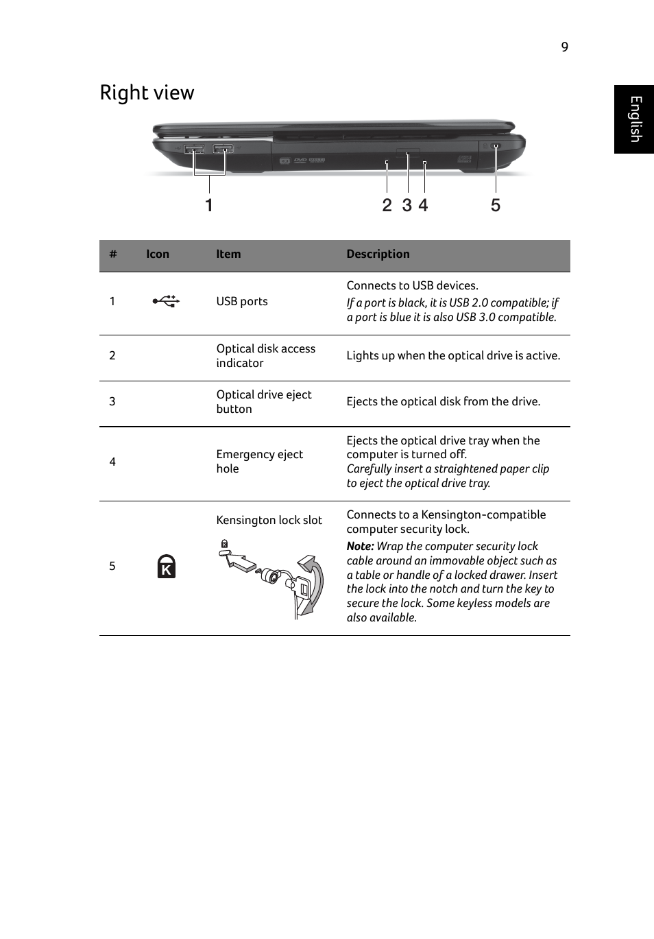 Right view | Acer Aspire E1-531 User Manual | Page 11 / 308