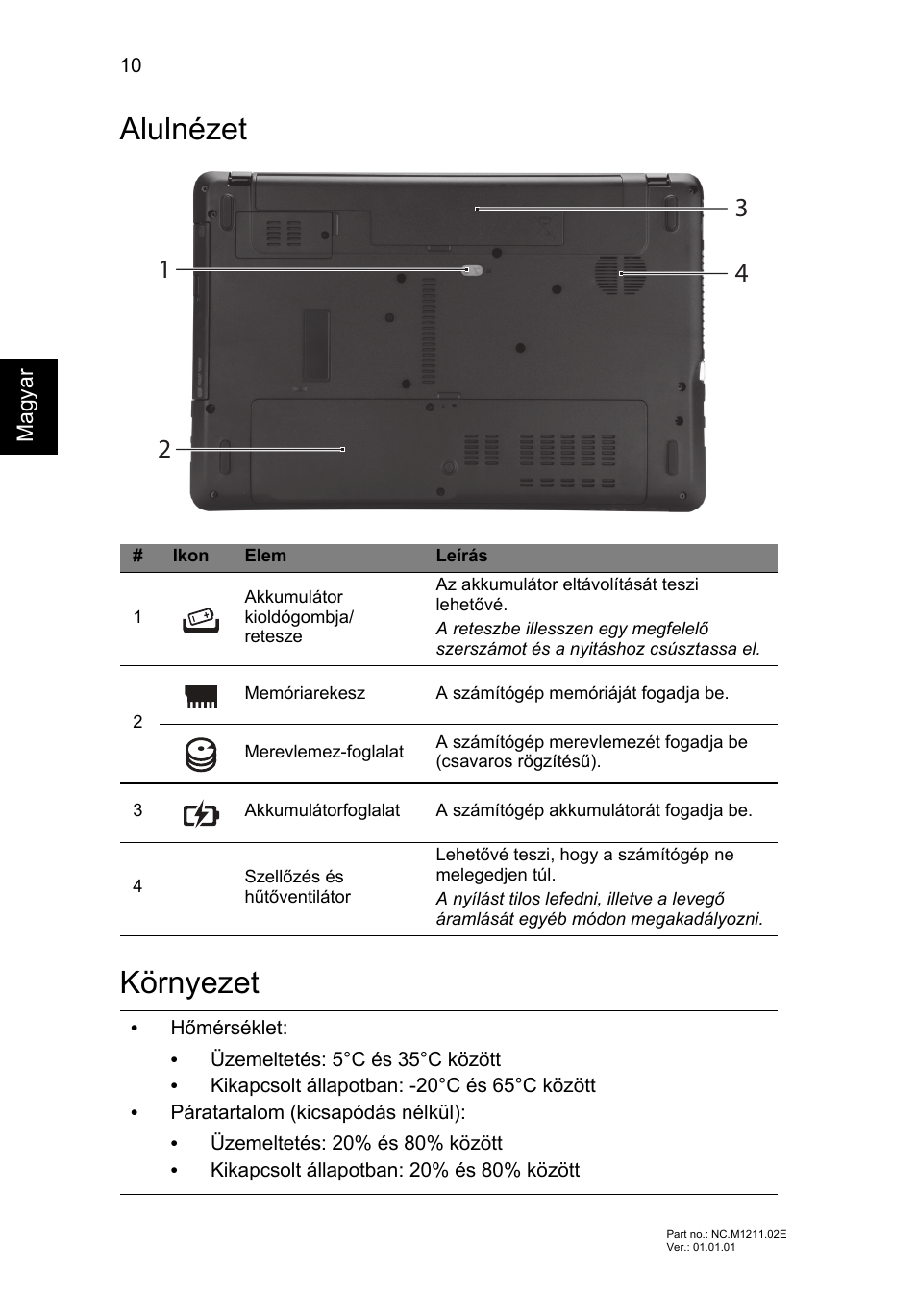 Alulnézet, Környezet, Alulnézet környezet | Acer Aspire E1-531 User Manual | Page 148 / 308